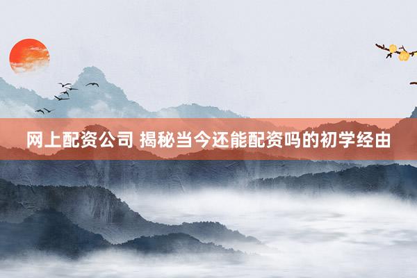 网上配资公司 揭秘当今还能配资吗的初学经由