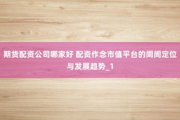 期货配资公司哪家好 配资作念市值平台的阛阓定位与发展趋势_1